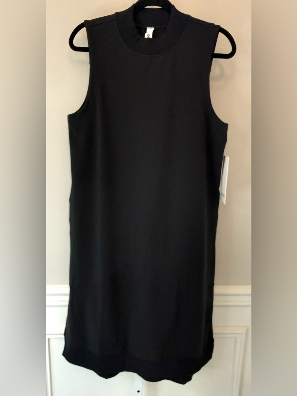 Lululemon Black Mock Neck Shift Dress Sleeveless French Terry Pockets 6 NWT - Picture 2 of 12